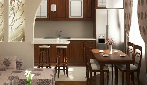 примерный вариант объединения комнаты и кухни в одной квартире